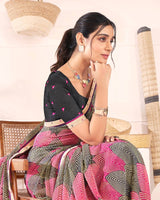 Vishal Prints Hot Pink Printed Georgette Saree With Fancy Border