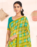 Vishal Prints Olive Yellow Printed Georgette Saree With Fancy Border