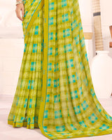 Vishal Prints Olive Yellow Printed Georgette Saree With Fancy Border