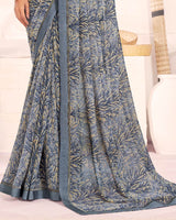 Vishal Prints Strom Grey Printed Georgette Saree With Fancy Border