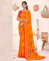 Vishal Prints Yellowish Orange Printed Georgette Saree With Fancy Border