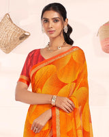 Vishal Prints Yellowish Orange Printed Georgette Saree With Fancy Border