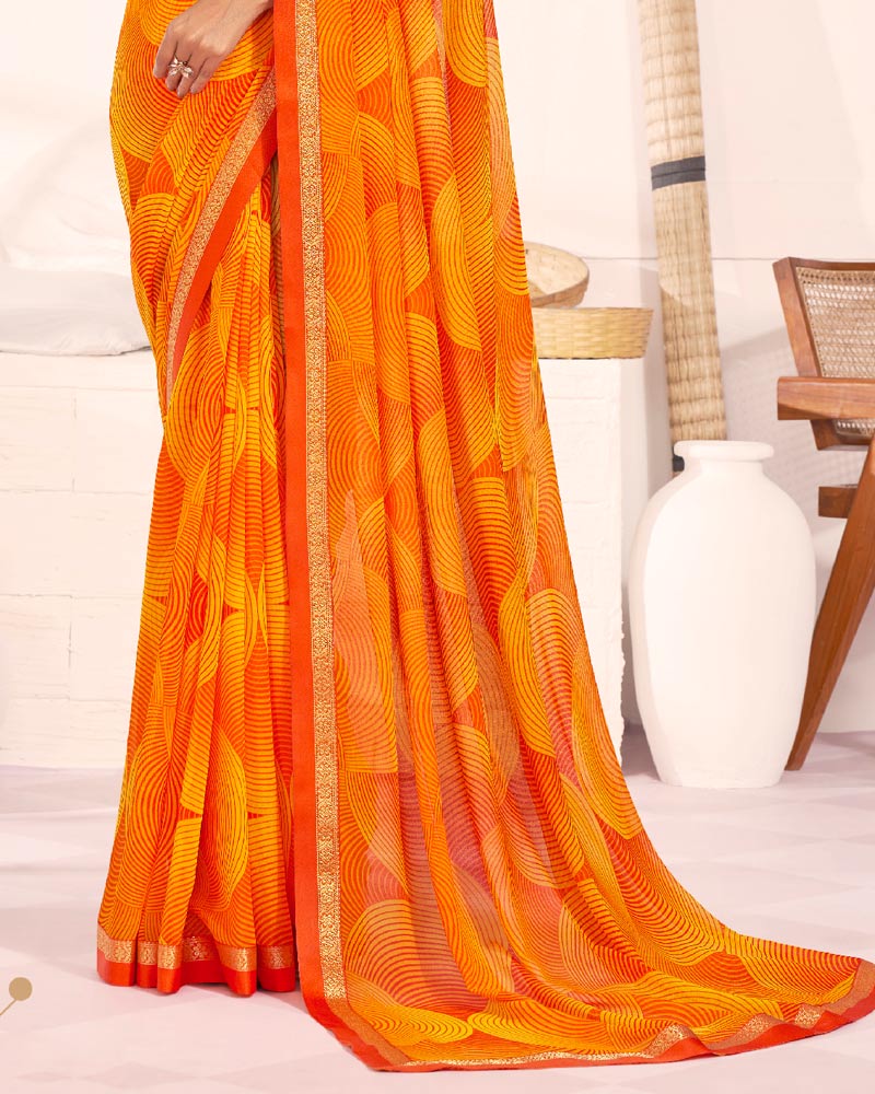 Vishal Prints Yellowish Orange Printed Georgette Saree With Fancy Border