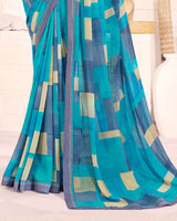 Vishal Prints Pacific Blue Printed Georgette Saree With Fancy Border