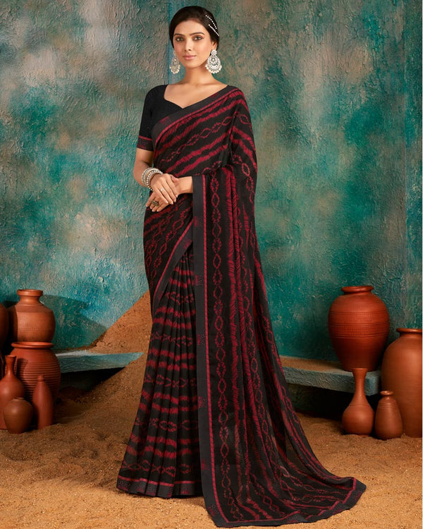 Vishal Prints Black Printed Chiffon Saree With Fancy Border