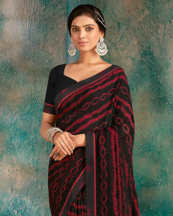 Vishal Prints Black Printed Chiffon Saree With Fancy Border