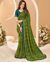 Vishal Prints Peacock Blue Printed Chiffon Saree With Fancy Border