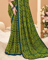 Vishal Prints Peacock Blue Printed Chiffon Saree With Fancy Border