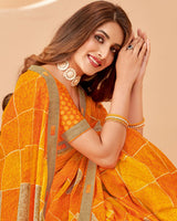 Vishal Prints Orange Printed Chiffon Saree With Fancy Border