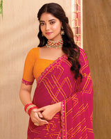 Vishal Prints Shiraz Pink Printed Chiffon Saree With Cut Work Embroidery Fancy Border