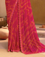 Vishal Prints Shiraz Pink Printed Chiffon Saree With Cut Work Embroidery Fancy Border