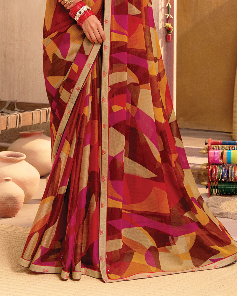 Vishal Prints Multi Color Printed Chiffon Saree With Fancy Border