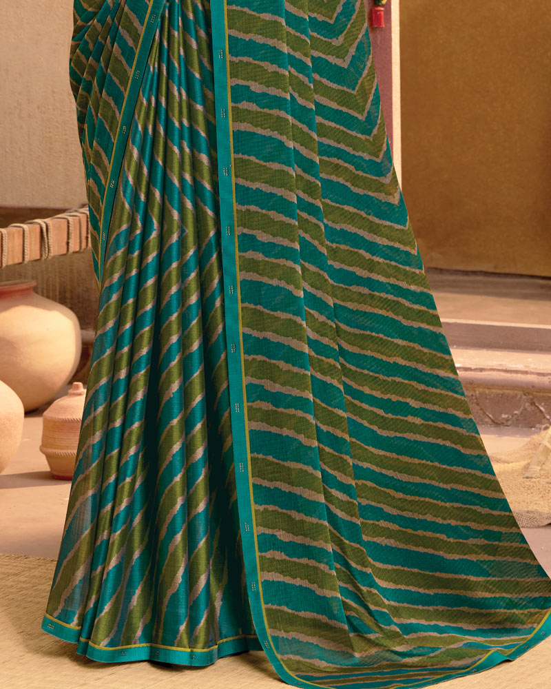 Vishal Prints Rama Green Printed Chiffon Saree With Fancy Border