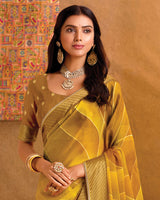 Vishal Prints Mustard Printed Designer Chiffon Saree With Fancy Piping