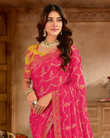 Vishal Prints Strawberry Pink Designer Printed Chiffon Saree With Foil Print And Fancy Border