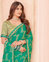 Vishal Prints Aqua Green Printed Chiffon Saree With Fancy Border