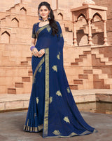 Vishal Prints Blue Georgette Saree With Foil Work And Zari Border