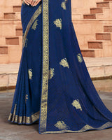 Vishal Prints Blue Georgette Saree With Foil Work And Zari Border