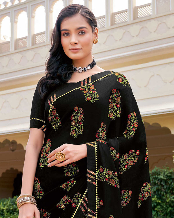 Vishal Prints Black Printed Georgette Saree With Border