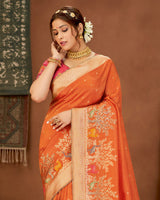 Vishal Prints Orange Art Silk Zari Weaving Saree With Diamond Work