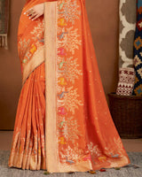 Vishal Prints Orange Art Silk Zari Weaving Saree With Diamond Work