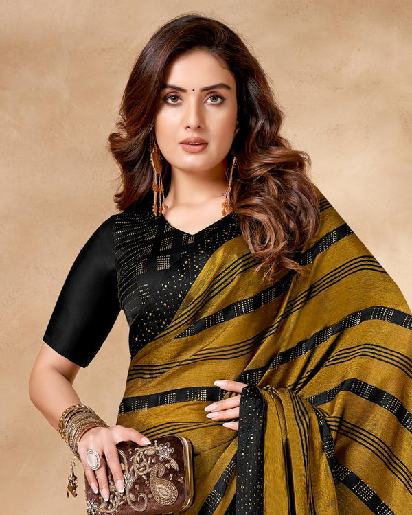 Vishal Prints Dark Mustard Satin Brasso Designer Saree With Stone Work