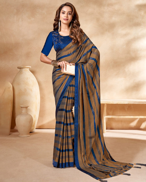 Vishal Prints Dark Blue Satin Brasso Designer Saree With Stone Work