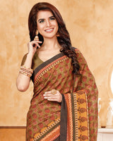 Vishal Prints Khakhi Brown Criva Crepe Digital Print Saree