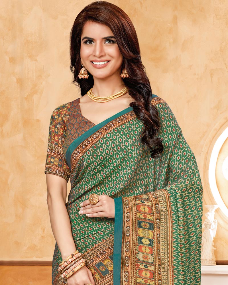 Vishal Prints Deep Sea Green Criva Crepe Digital Print Saree