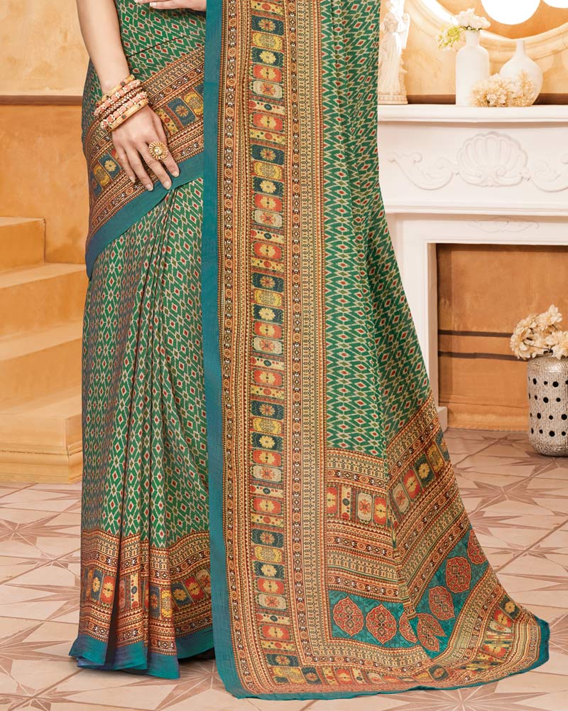 Vishal Prints Deep Sea Green Criva Crepe Digital Print Saree