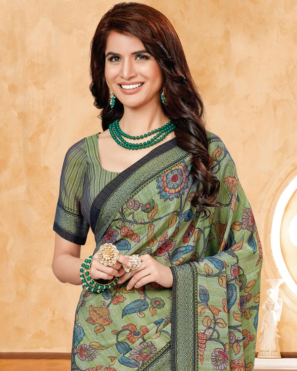 Vishal Prints Turquoise Green Criva Crepe Digital Print Saree