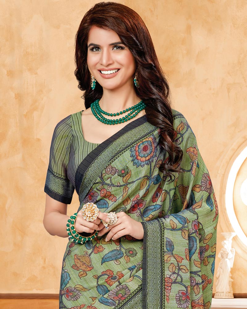 Vishal Prints Turquoise Green Criva Crepe Digital Print Saree