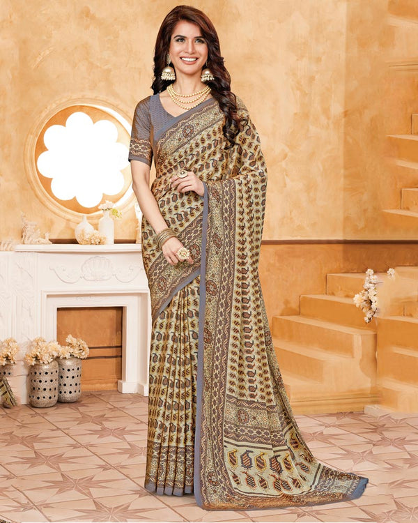 Vishal Prints Beige Criva Crepe Digital Print Saree