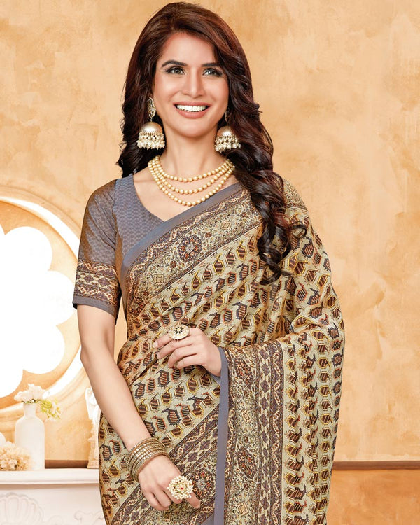 Vishal Prints Beige Criva Crepe Digital Print Saree