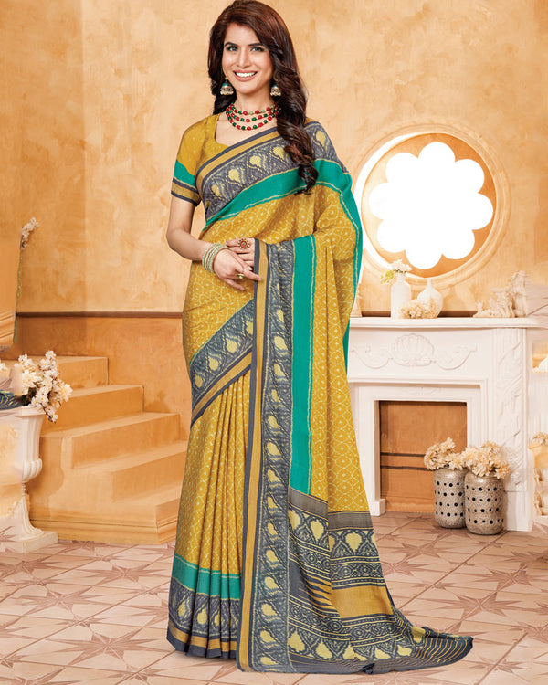 Vishal Prints Light Mustard Criva Crepe Digital Print Saree