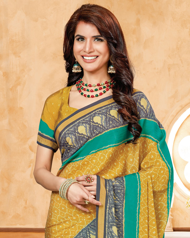 Vishal Prints Light Mustard Criva Crepe Digital Print Saree