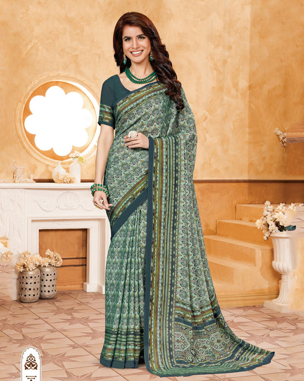 Vishal Prints Sea Green Criva Crepe Digital Print Saree