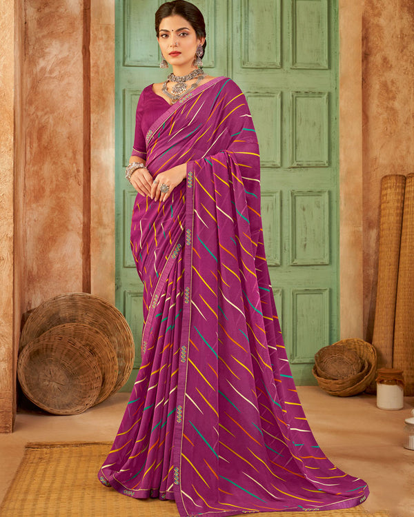 Vishal Prints Dark Fuchsia Weightless Printed Georgette Saree With Fancy Border