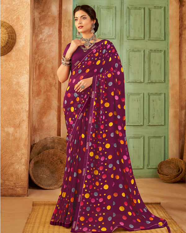 Vishal Prints Wine Weightless Printed Georgette Saree With Fancy Border