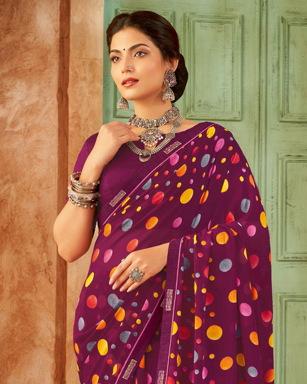 Vishal Prints Wine Weightless Printed Georgette Saree With Fancy Border