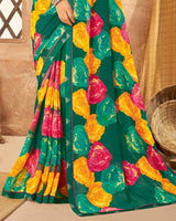 Vishal Prints Deep Sea Green Weightless Printed Georgette Saree With Fancy Border