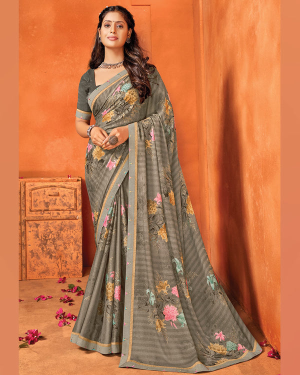 Vishal Prints Sand Dune Brown Printed Criva Crepe Saree With Fancy Border