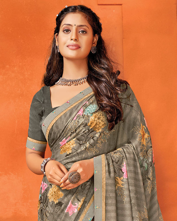 Vishal Prints Sand Dune Brown Printed Criva Crepe Saree With Fancy Border