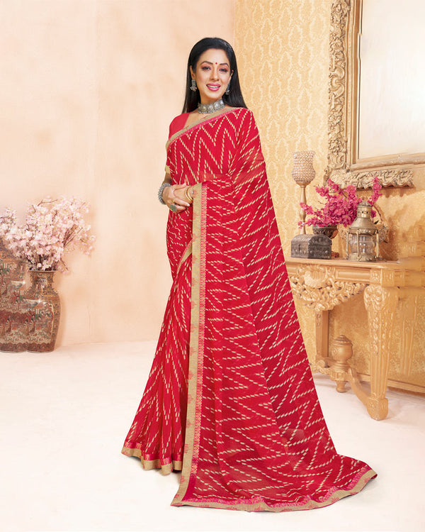 Vishal Prints Cherry Red Printed Georgette Saree With Border