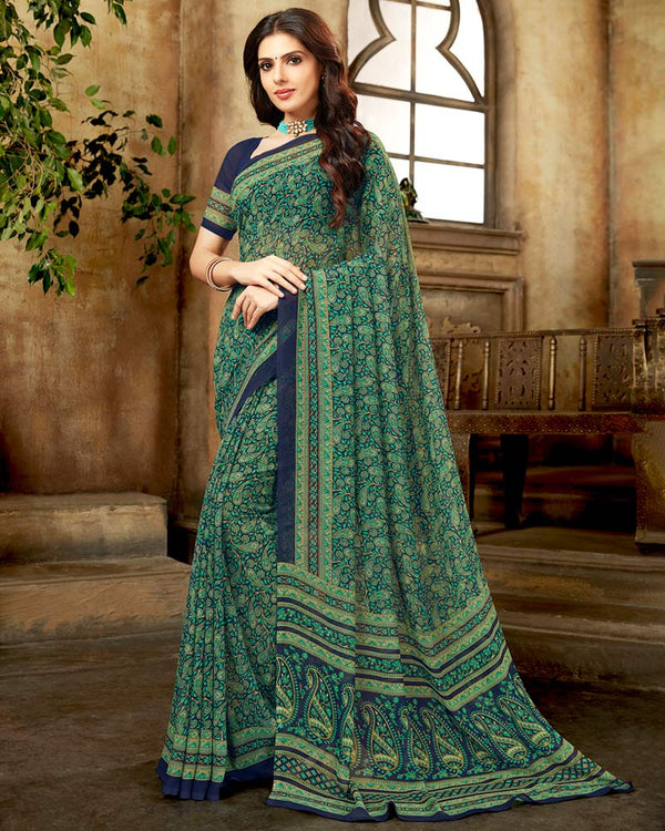 Vishal Prints Teal Digital Print Georgette Saree