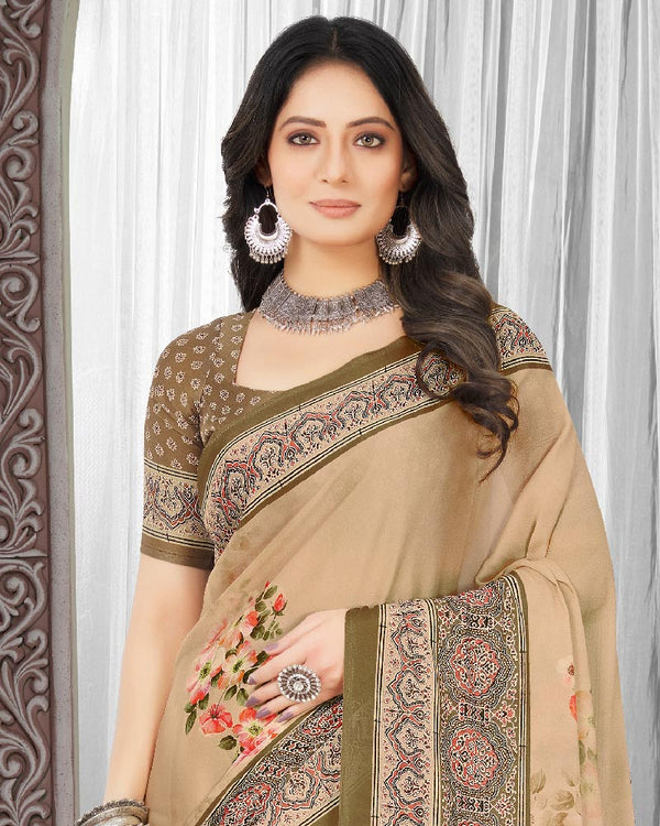 Vishal Prints Very Light Brown Digital Print Criva Crepe Saree