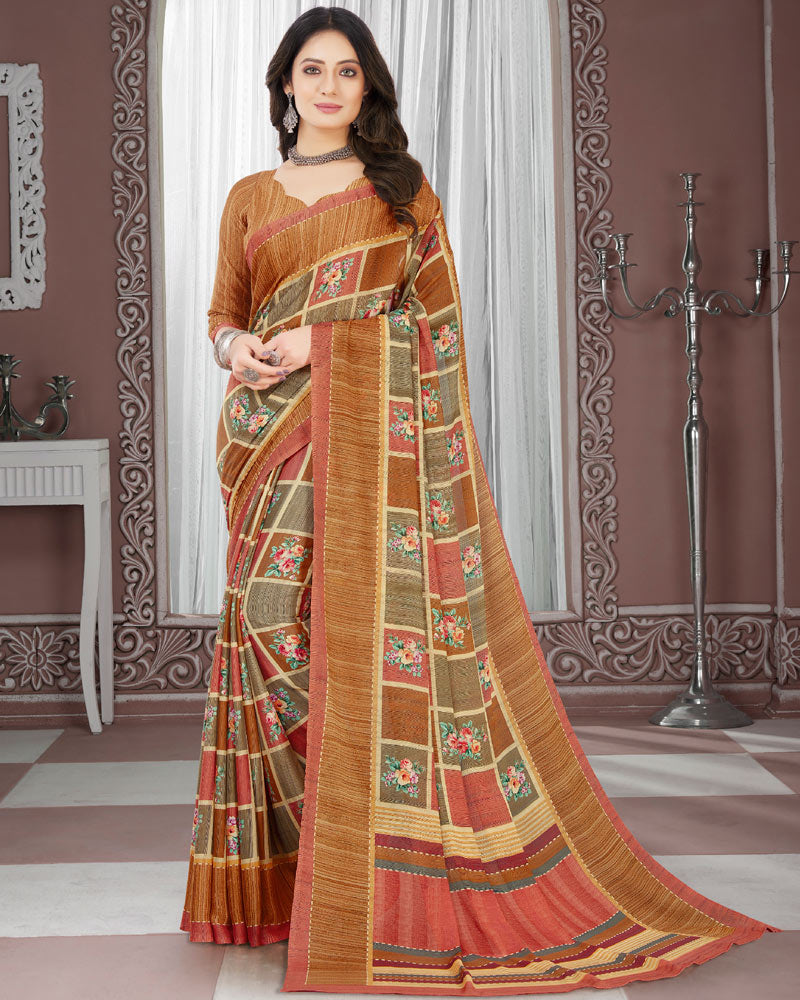 Vishal Prints Brown Digital Print Criva Crepe Saree