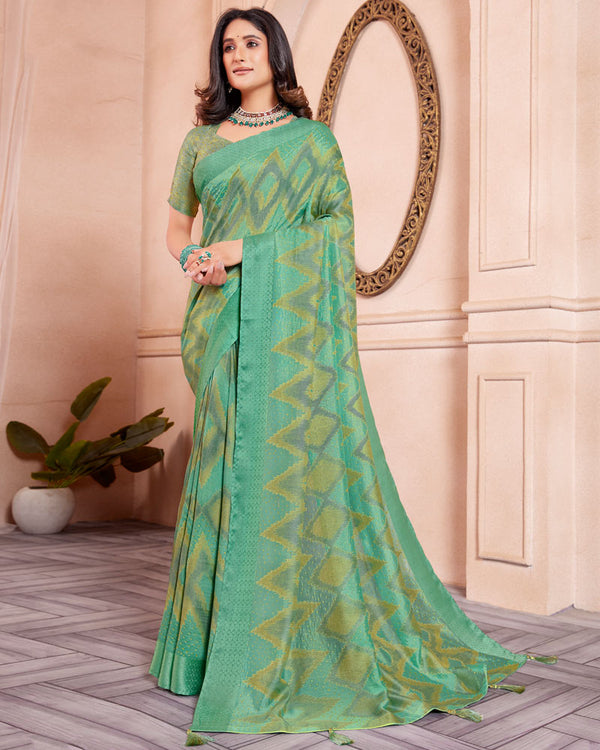 Vishal Prints Aqua Green Designer Silk Brasso Saree With Diamond Work And Core Piping