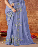 Vishal Prints Wild Blue Yonder Designer Fancy Chiffon Saree With Embroidery And Diamond Work