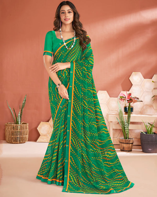 Vishal Prints Dark Sea Green Printed Georgette Saree With Fancy Border